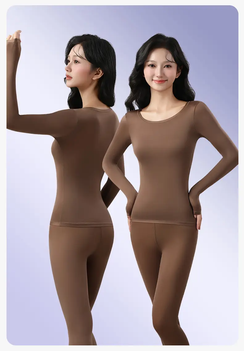 Hyaluronic acid beauty-enhancing thermal underwear set for women, featuring fixed cups, suitable for autumn wear, and designed for breathability and skin comfort - Image 2
