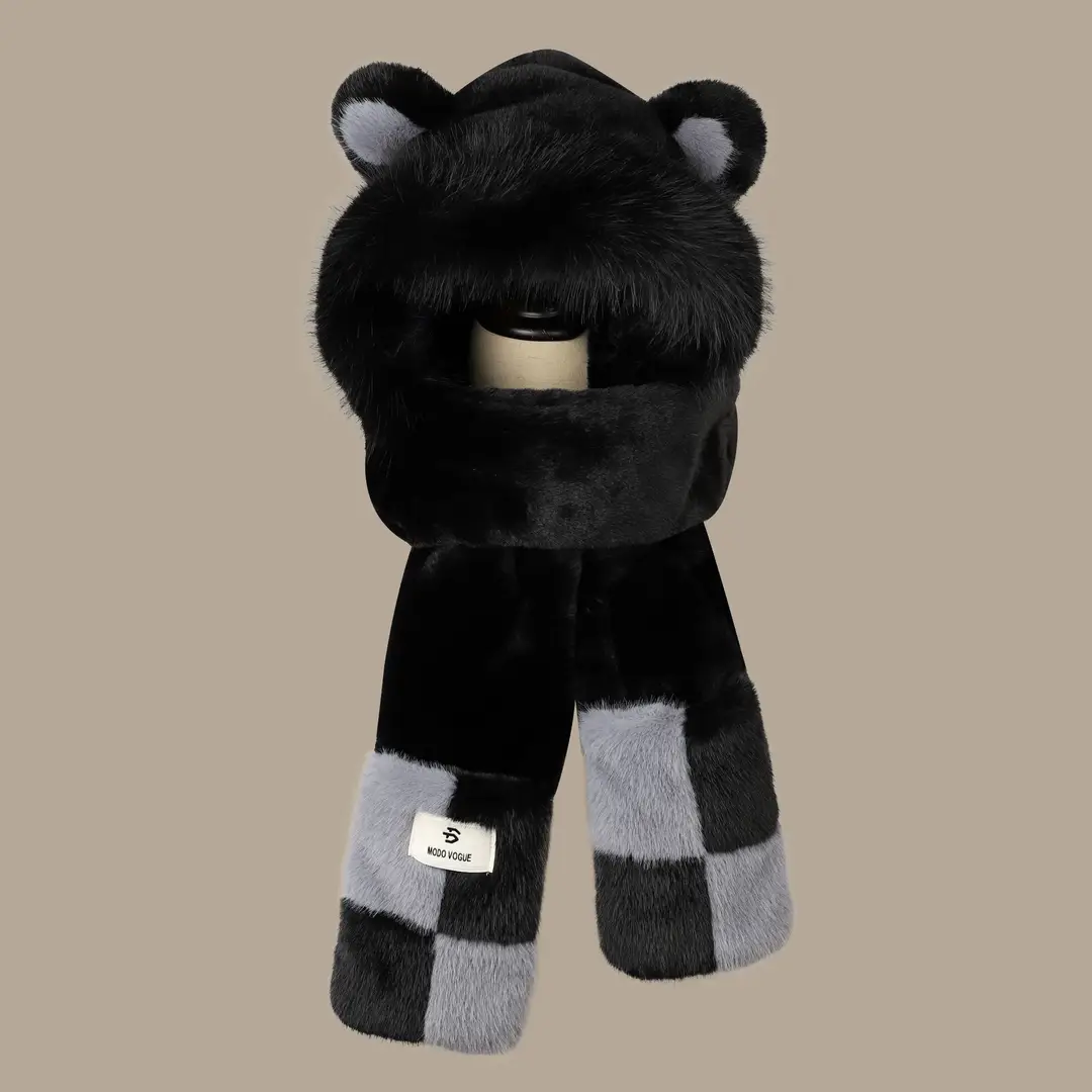 New autumn and winter hat and scarf set: a plush, fleece-lined, and thickened three-piece set for warmth and cold protection, including an ear-covering hat and a Lei Feng hat - Image 30