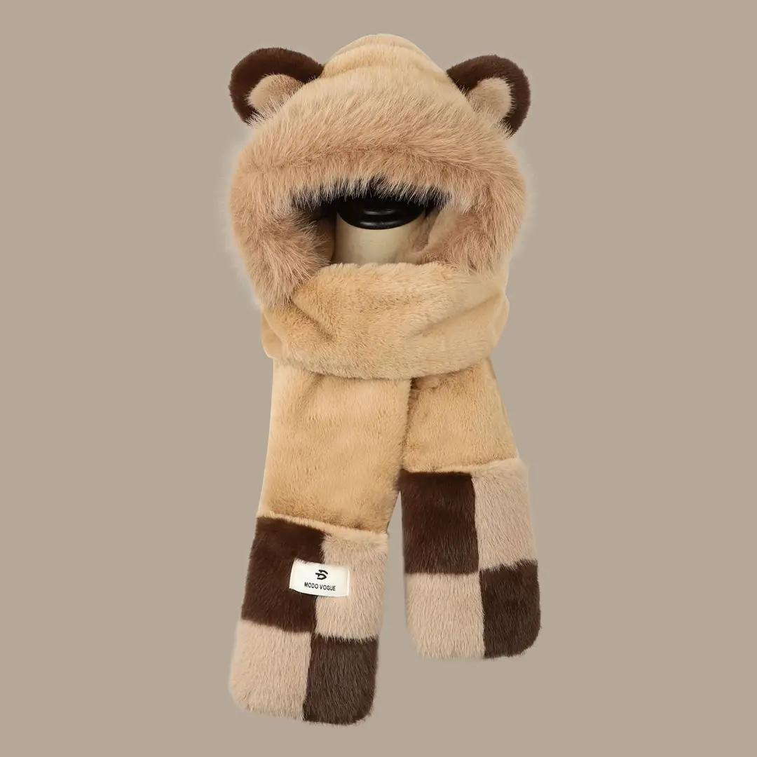 New autumn and winter hat and scarf set: a plush, fleece-lined, and thickened three-piece set for warmth and cold protection, including an ear-covering hat and a Lei Feng hat — feature 4