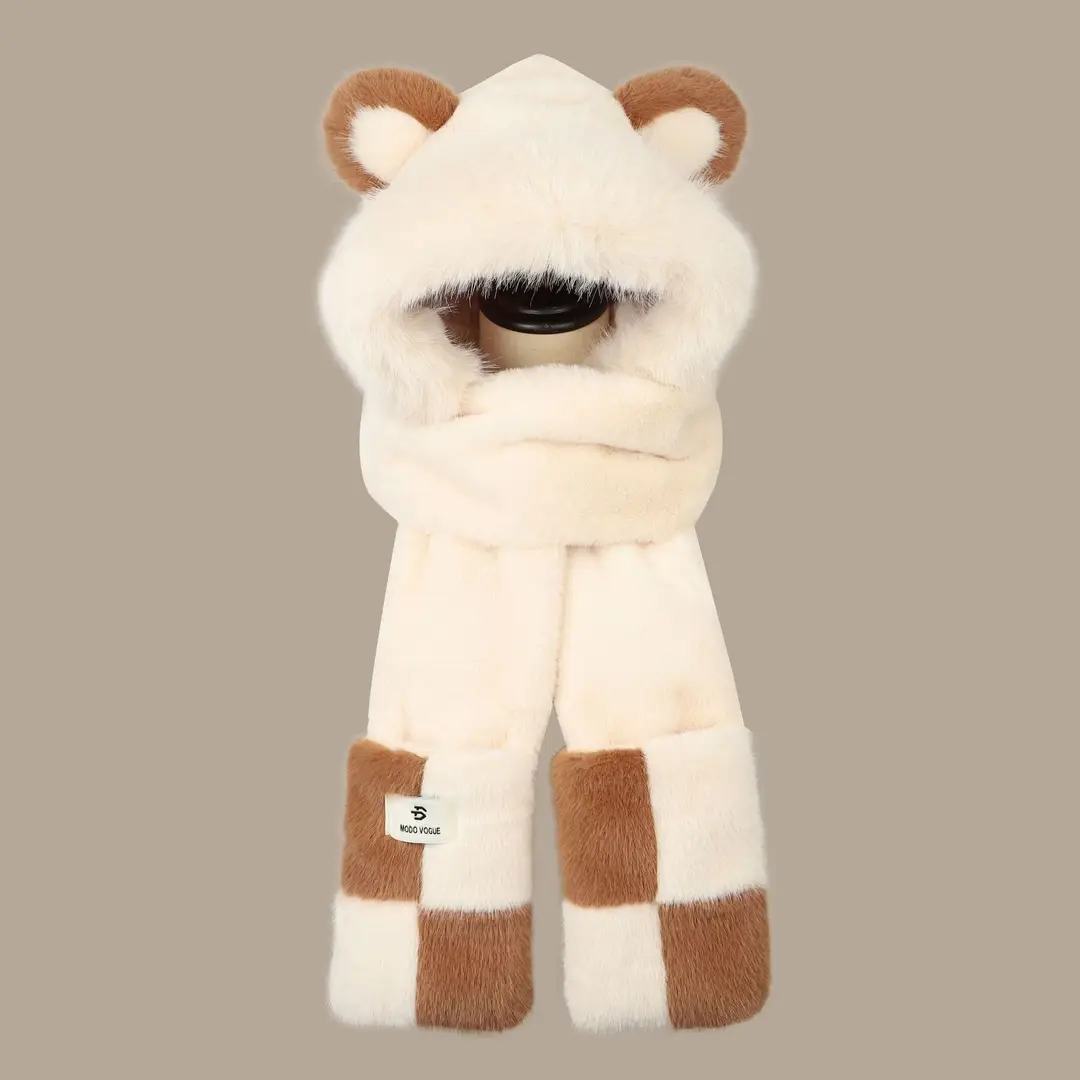 New autumn and winter hat and scarf set: a plush, fleece-lined, and thickened three-piece set for warmth and cold protection, including an ear-covering hat and a Lei Feng hat — feature 7