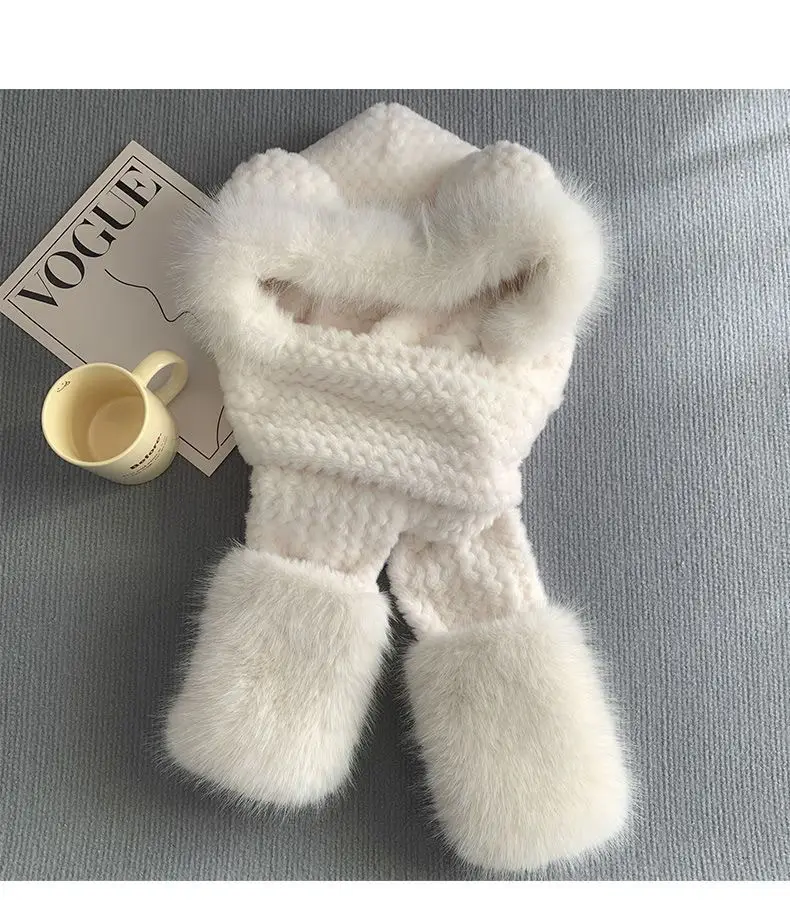 New autumn and winter hat and scarf set: a plush, fleece-lined, and thickened three-piece set for warmth and cold protection, including an ear-covering hat and a Lei Feng hat - Image 14