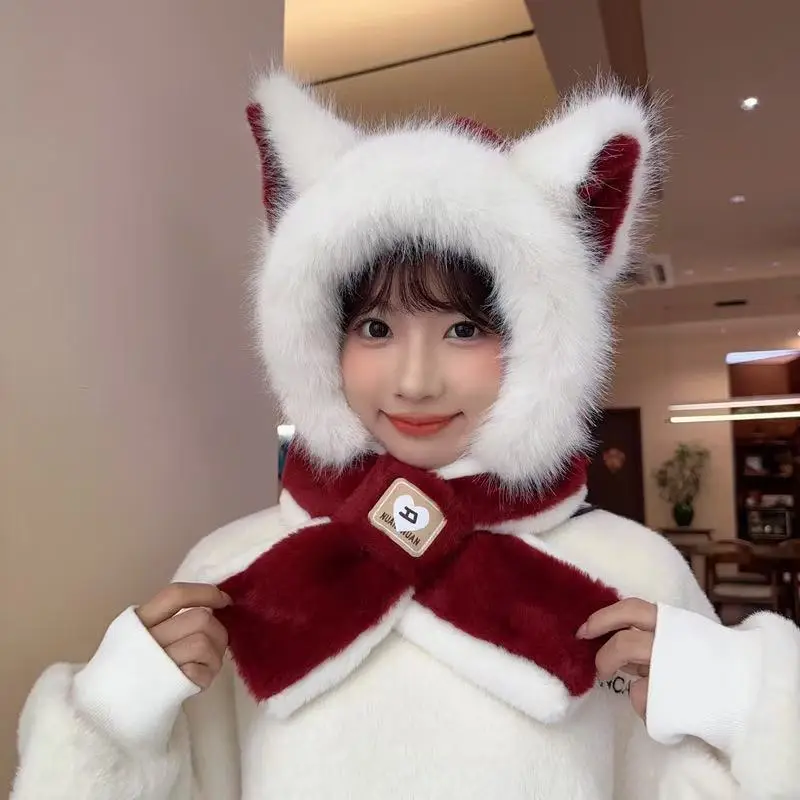 New autumn and winter hat and scarf set: a plush, fleece-lined, and thickened three-piece set for warmth and cold protection, including an ear-covering hat and a Lei Feng hat - Image 16