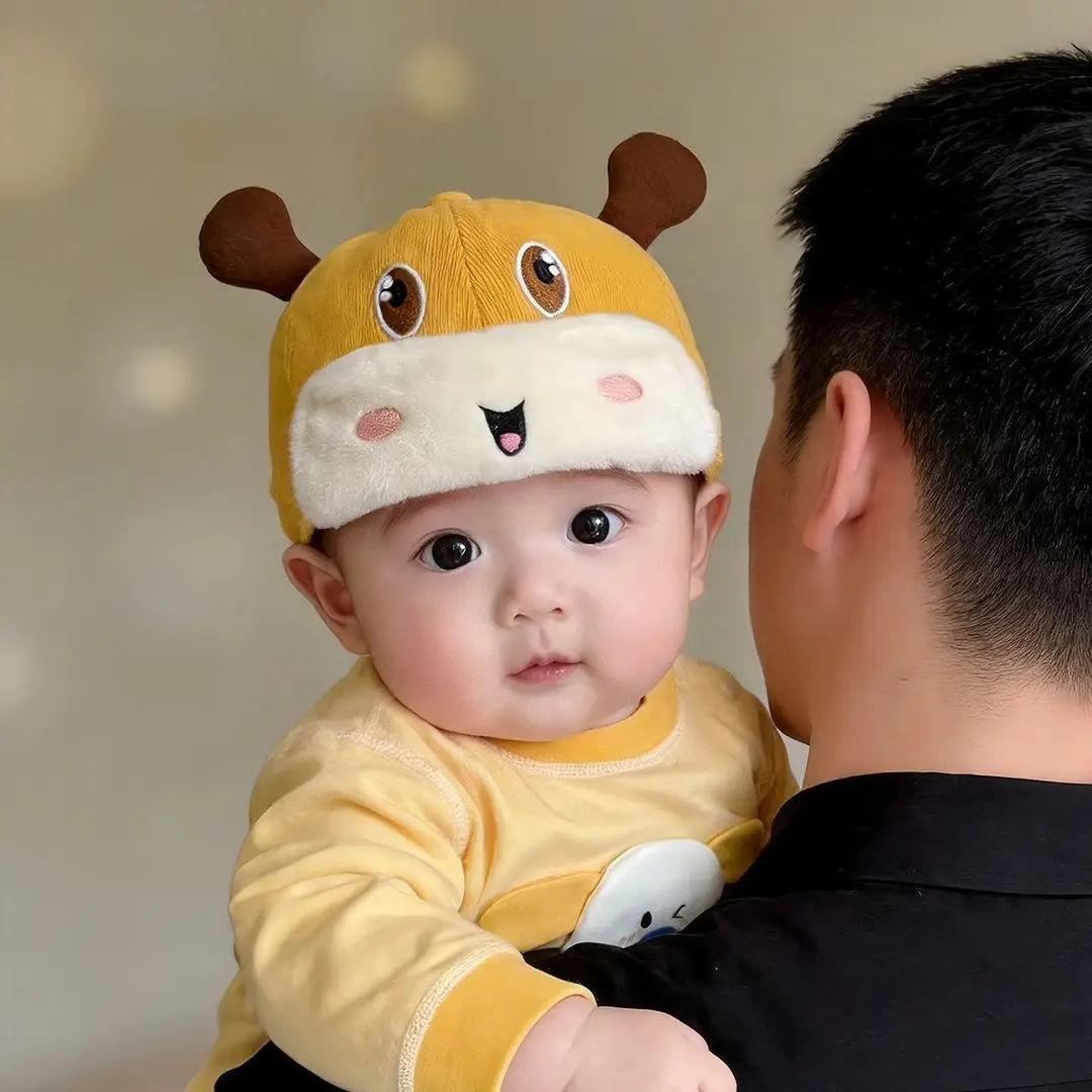 Children's winter hat, warm and thickened corduroy baseball cap, cute design, windproof, suitable for both boys and girls — feature 7