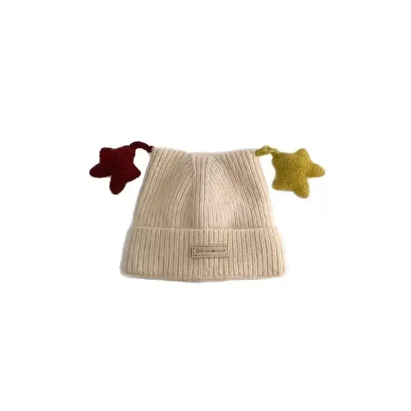 Children's hat, autumn and winter Korean-style, cute star and antennae design, five-pointed star knitted hat, unisex baby beanie