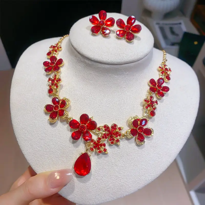 European and American style, featuring diamond-studded teardrop and geometric earrings and a necklace set, with a retro, courtly aesthetic, making it a fashionable and versatile accessory for women