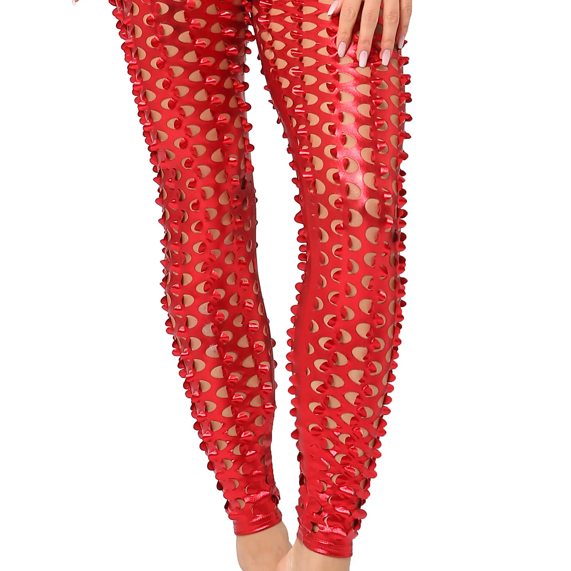 Red Fish Scale Leggings with Elastic Waistband - Image 5