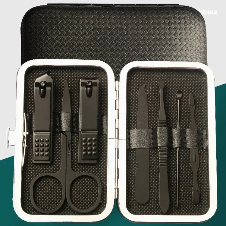 7-Piece Black Nail Clipper Set for Home Use