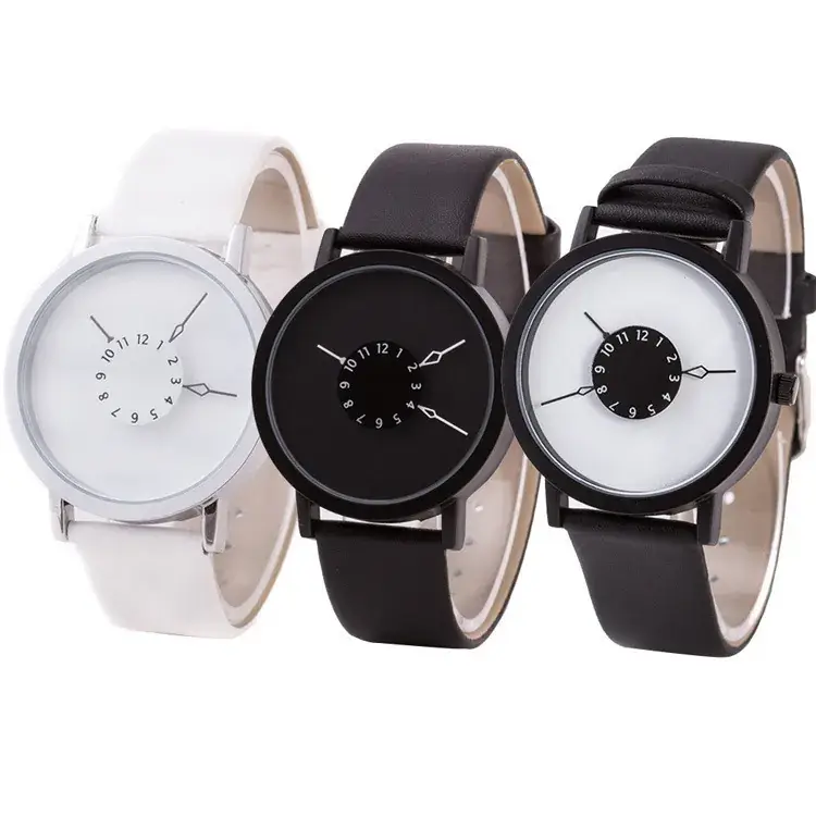 Retro Black Dial Women's Quartz Watch with White Belt