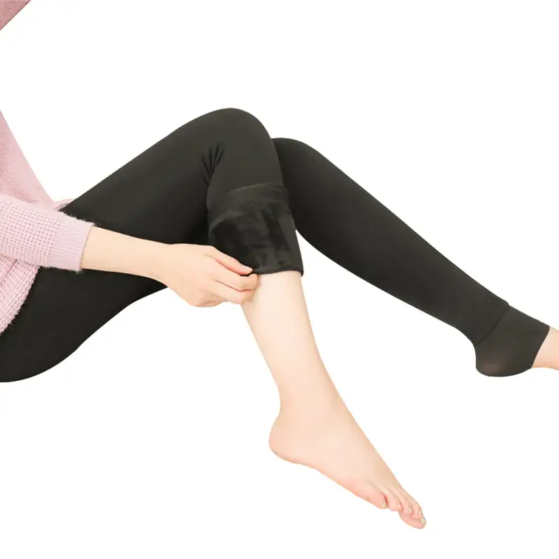 Black Velvet Knee-high Leggings for Women Winter Warm Pants - Image 13