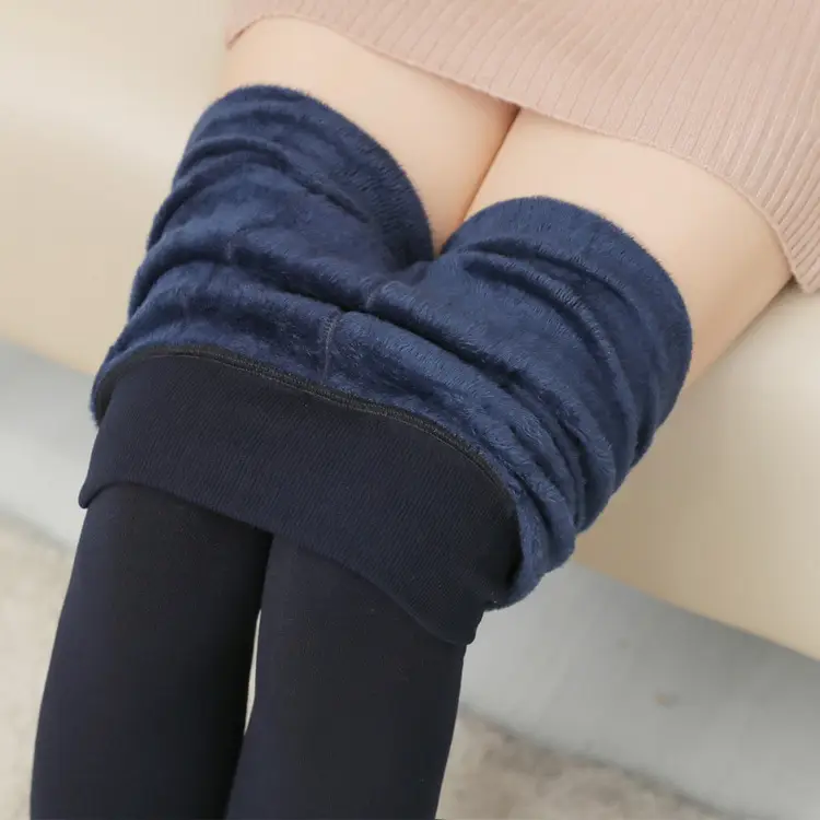 Black Velvet Knee-high Leggings for Women Winter Warm Pants - Image 3