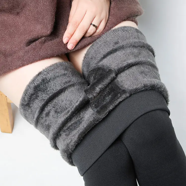 Black Velvet Knee-high Leggings for Women Winter Warm Pants - Image 7