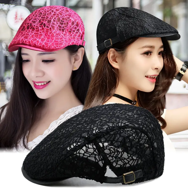 Women's Lace Hard Mesh Beret Summer Travel Cap - Image 17