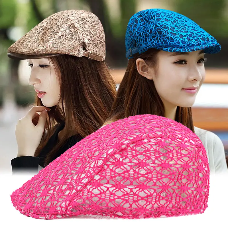 Women's Lace Hard Mesh Beret Summer Travel Cap - Image 18