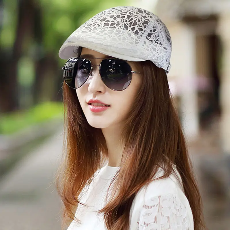 Women's Lace Hard Mesh Beret Summer Travel Cap - Image 19