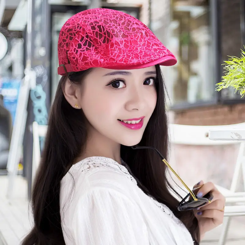 Women's Lace Hard Mesh Beret Summer Travel Cap - Image 20