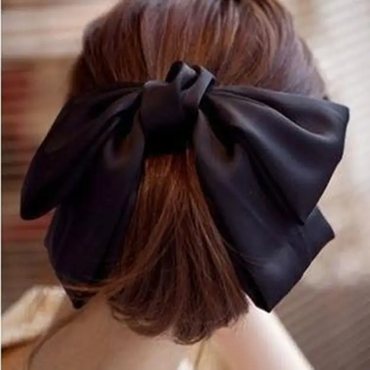 Black Satin Exaggerated Bow Hairpin Wholesale