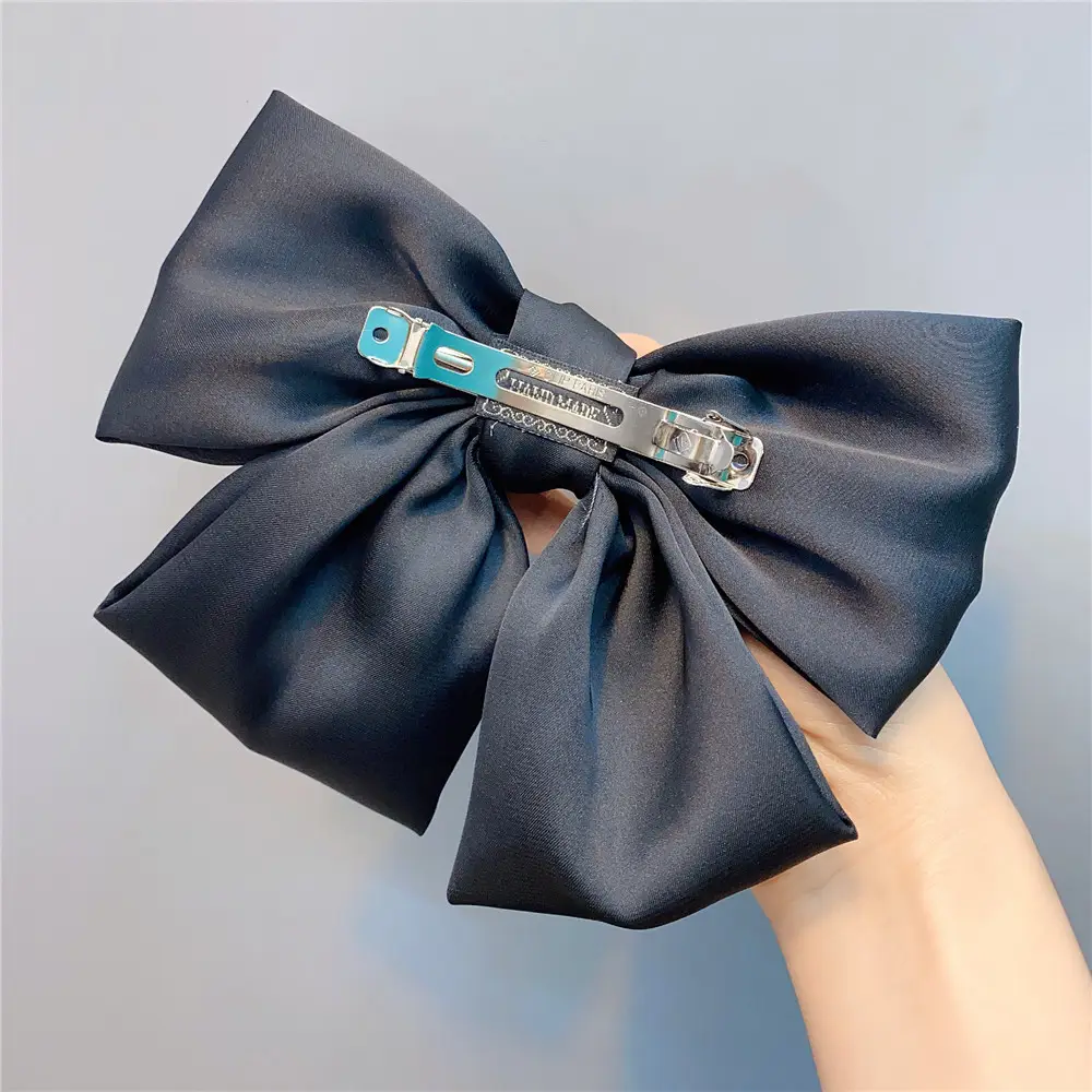 Black Satin Exaggerated Bow Hairpin Wholesale