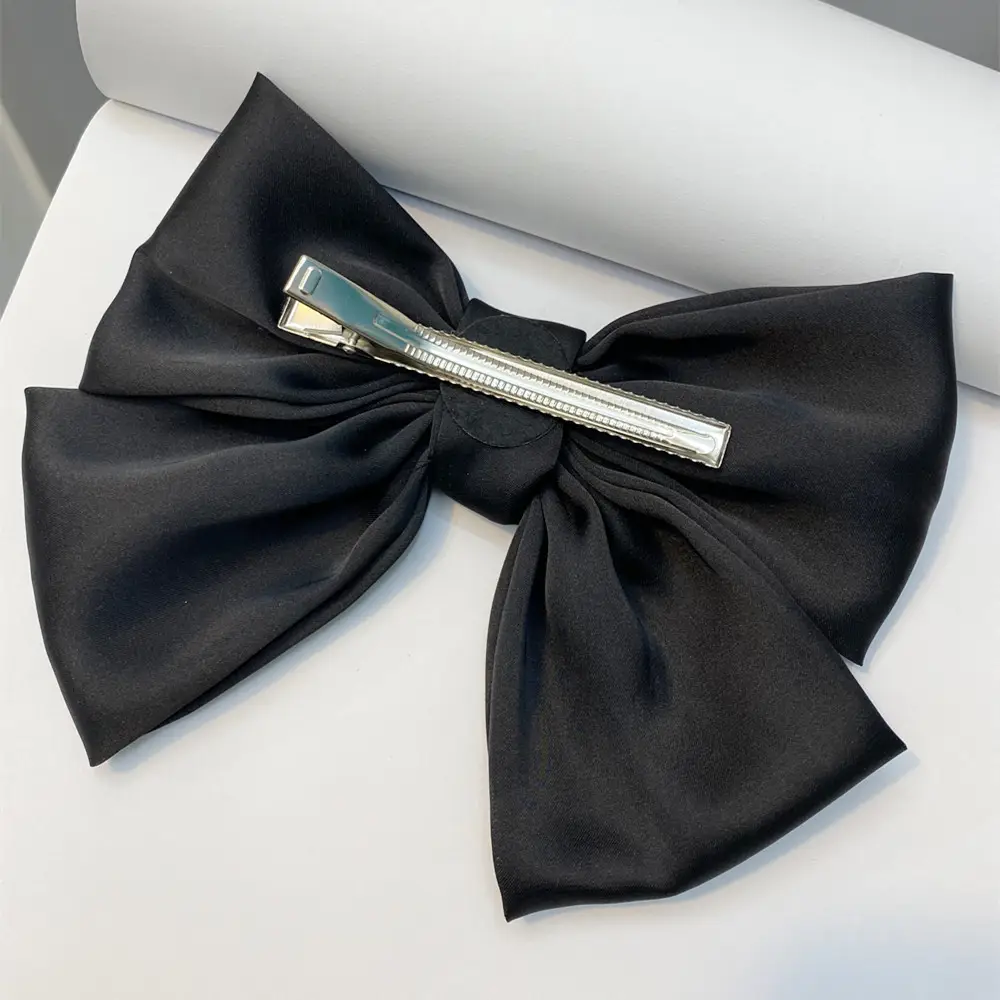 Black Satin Exaggerated Bow Hairpin Wholesale