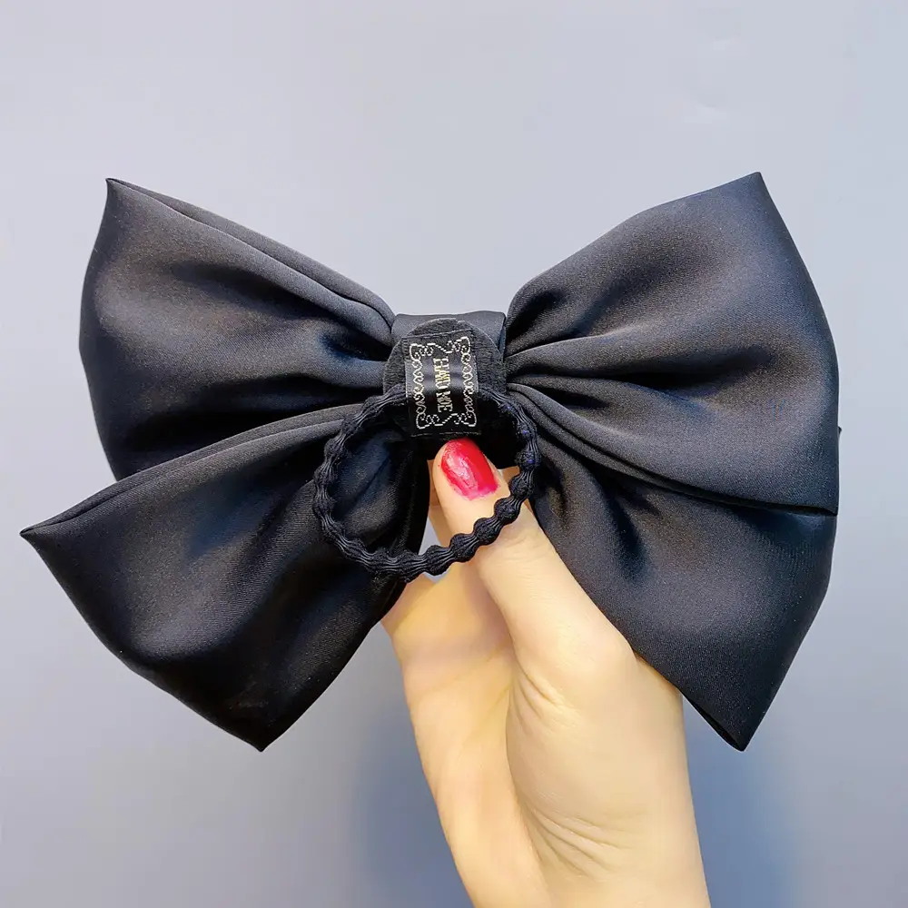 Black Satin Exaggerated Bow Hairpin Wholesale