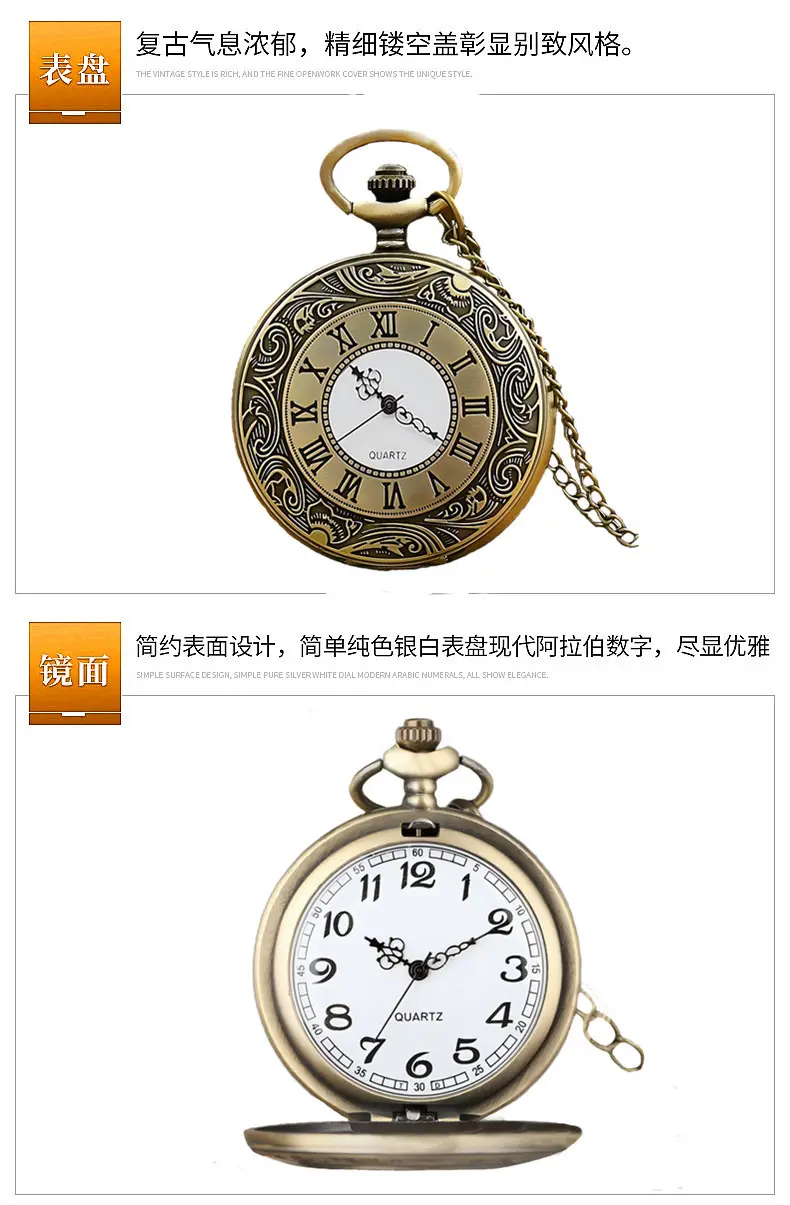 Wholesale Personalized Hollow-Out Vintage Pocket Watch Flip-Top Quartz Watch Creative Dial Vintage Pocket Watch Unisex — feature 10