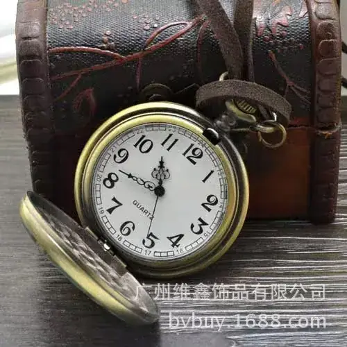 Retro Glue Flower Hanging Chain Pocket Watch with Diamond Petals Dot Diamond Export Bronze Wholesale 4.5cm