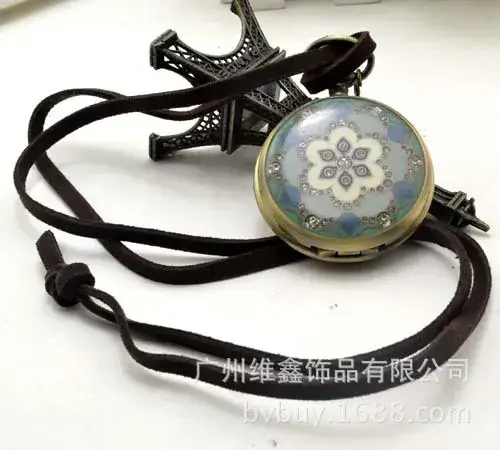 Retro Glue Flower Hanging Chain Pocket Watch with Diamond Petals Dot Diamond Export Bronze Wholesale 4.5cm — feature 25