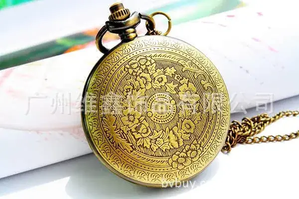 Retro Glue Flower Hanging Chain Pocket Watch with Diamond Petals Dot Diamond Export Bronze Wholesale 4.5cm — feature 9