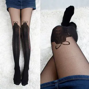 Tianzi 8D Spring and Summer Thin Silk Socks Fake High Boots Jacquard Bow Pantyhose 8549 Sexy Black Silk Stockings — feature 1