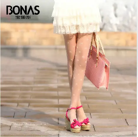 Summer ultra-thin 8D bow cored Silk T crotch cotton crotch jacquard pantyhose 8551 stockings for women Wholesale - Image 3