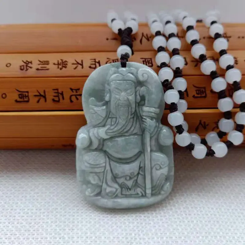 Vintage Jade Guan Gong Laughing Buddha Necklace Pendant - Image 9
