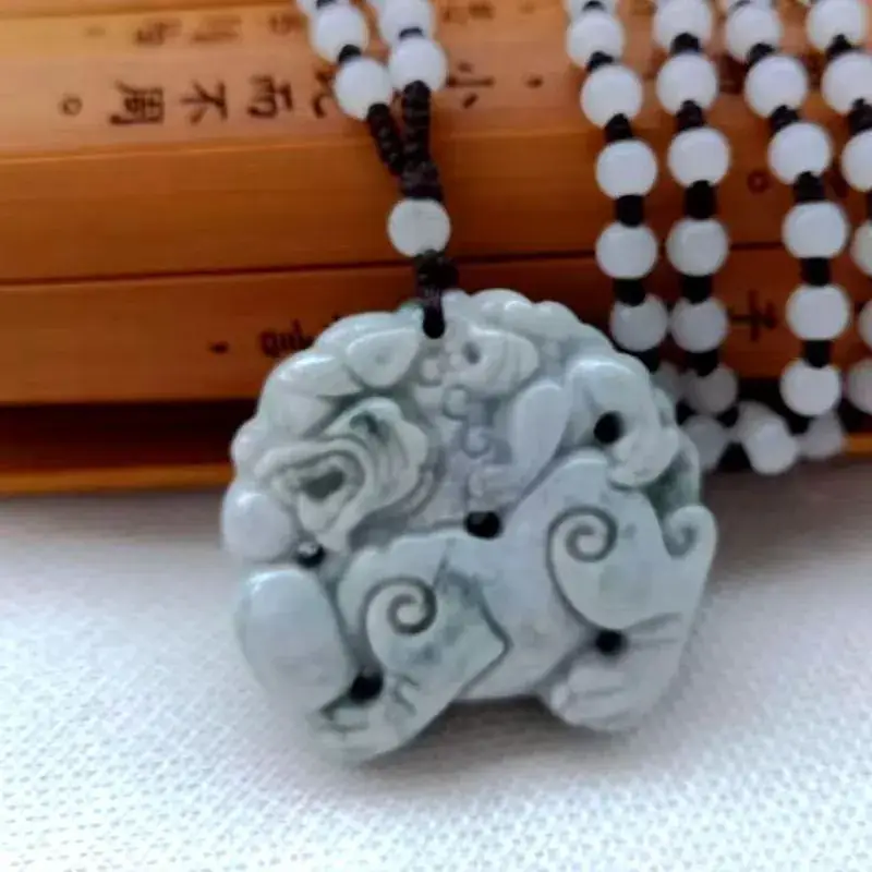 Vintage Jade Guan Gong Laughing Buddha Necklace Pendant - Image 3