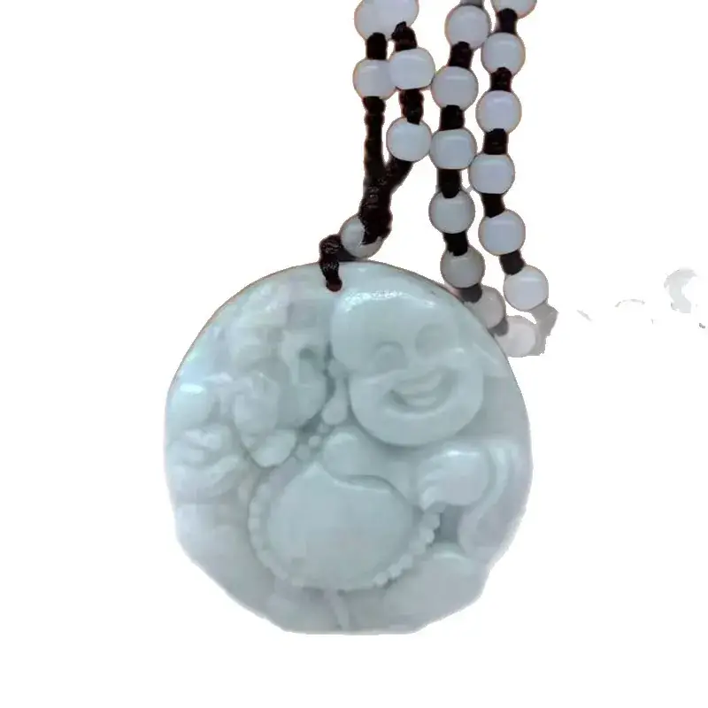Vintage Jade Guan Gong Laughing Buddha Necklace Pendant - Image 10