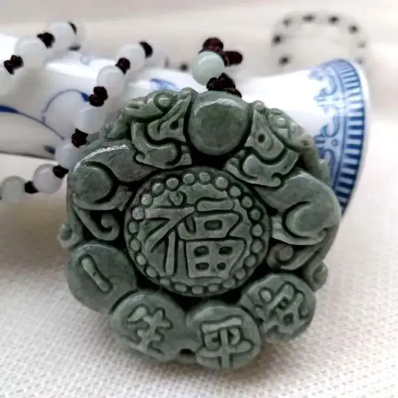 Vintage Jade Guan Gong Laughing Buddha Necklace Pendant - Image 5