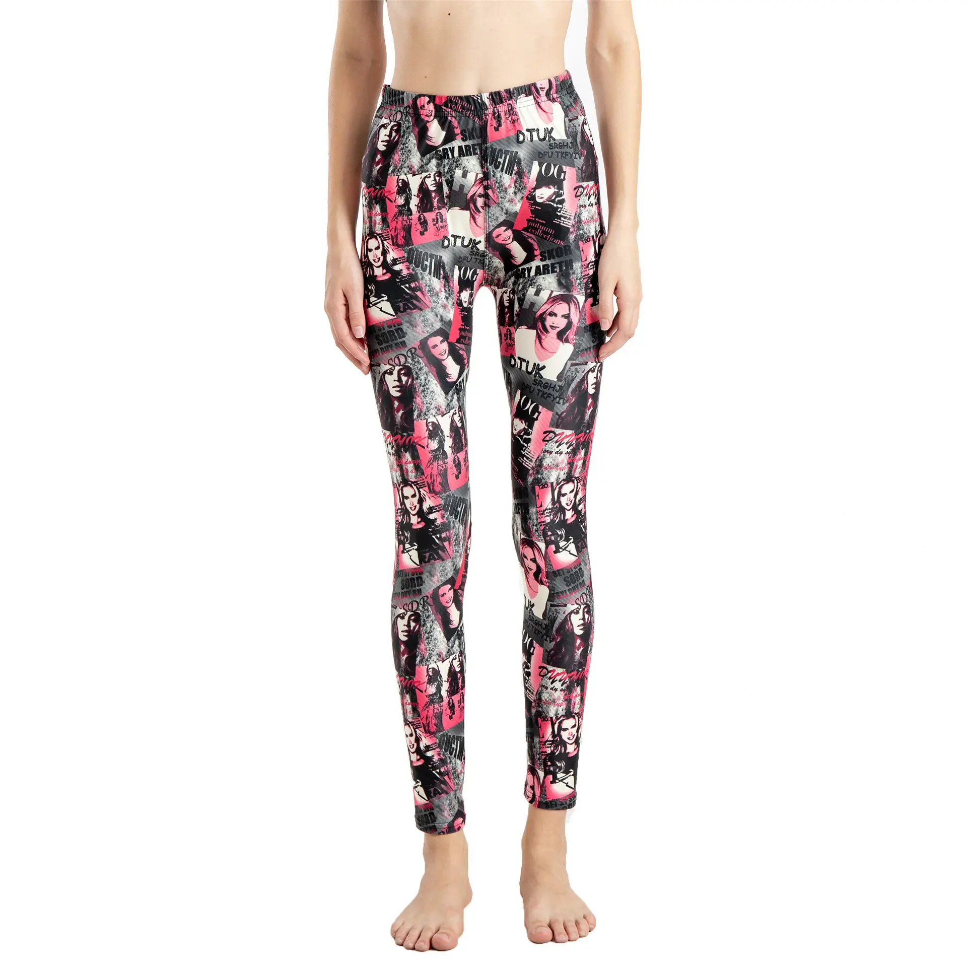 Black & White Printed Leggings with Milk Silk Flower Design - Image 3