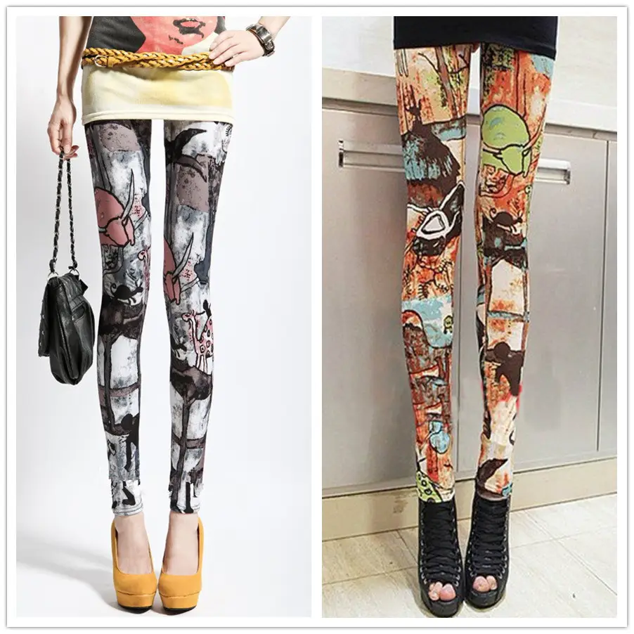 Abstract Graffiti Print Stretch Leggings Milk Silk - Image 7