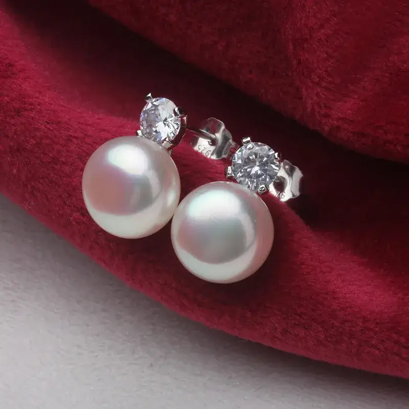 8-10-12mm Natural Freshwater Pearl Princess Earrings 925 Silver