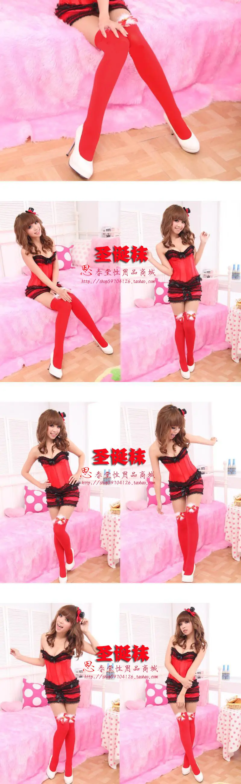 Beileisi Christmas outfit bow stockings 2021 sexy stockings thigh socks New Year socks Red — feature 1