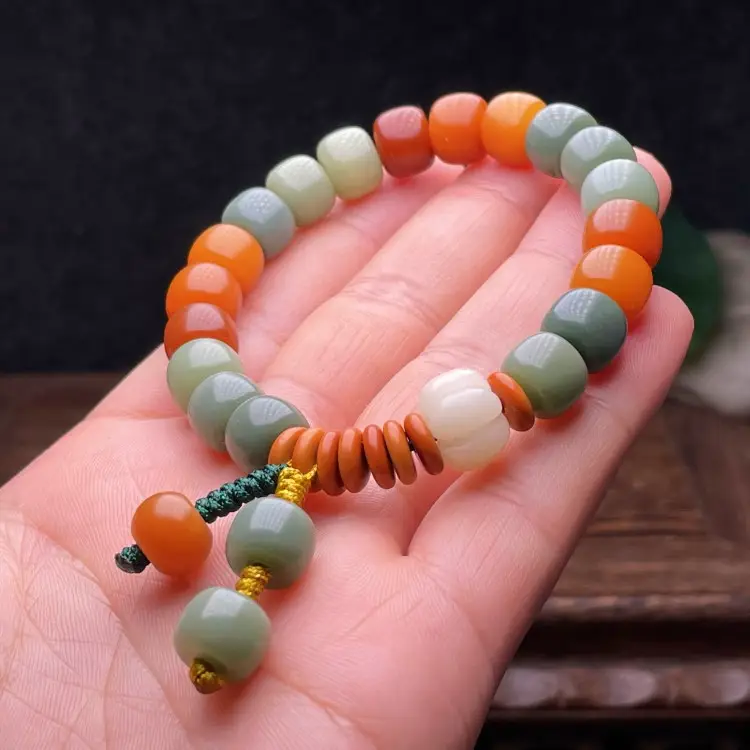 Natural Weathered Yin Leather Bracelet with Colorful Barrel Beads - Image 3