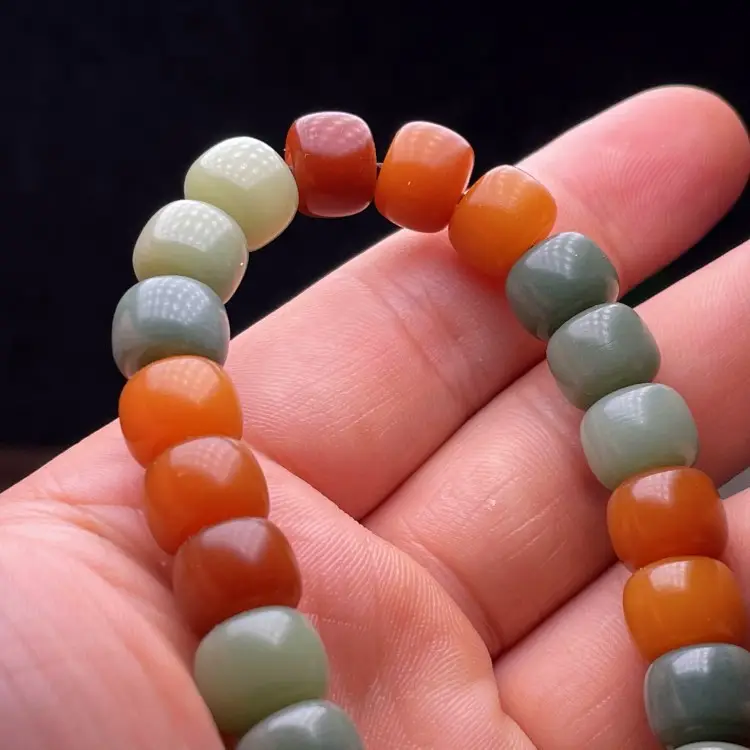 Natural Weathered Yin Leather Bracelet with Colorful Barrel Beads - Image 4