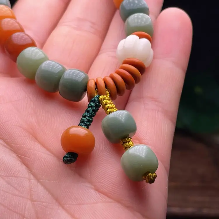 Natural Weathered Yin Leather Bracelet with Colorful Barrel Beads - Image 5