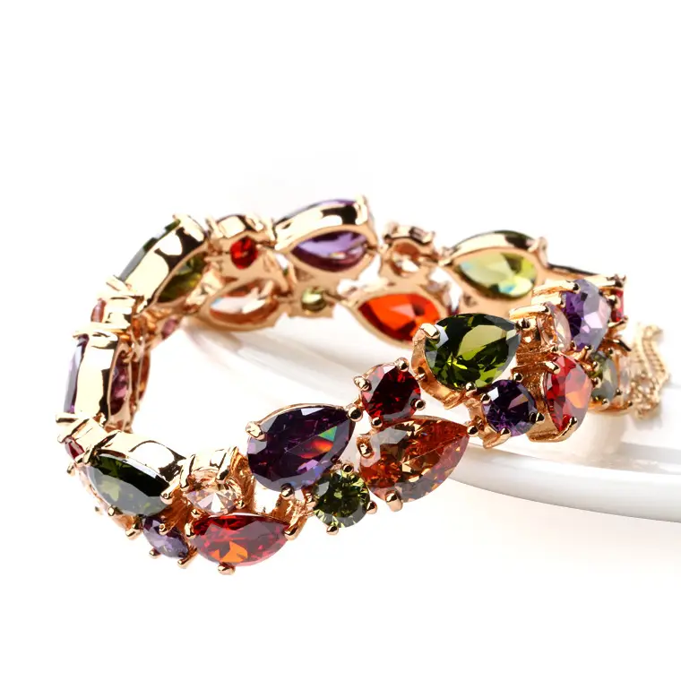 Rainbow Zircon Champagne Gold Bracelet 19cm