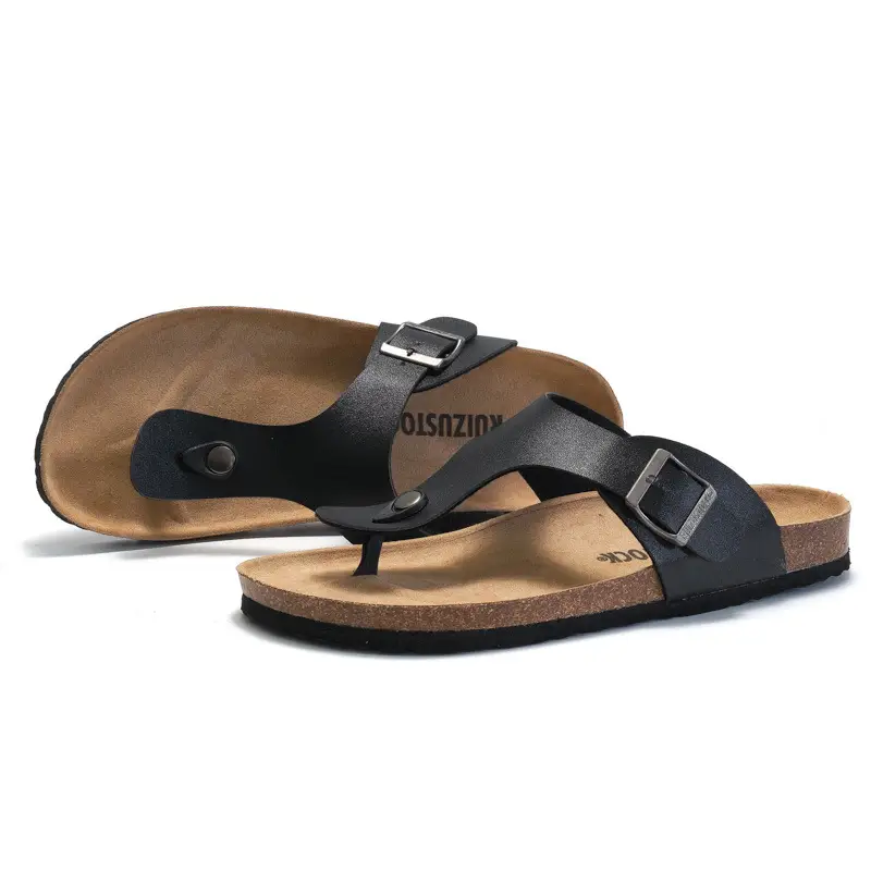 Men Cork Slippers Black Casual Summer Sandals