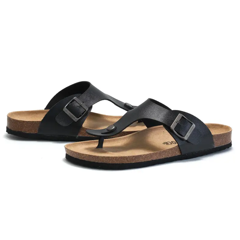 Men Cork Slippers Black Casual Summer Sandals