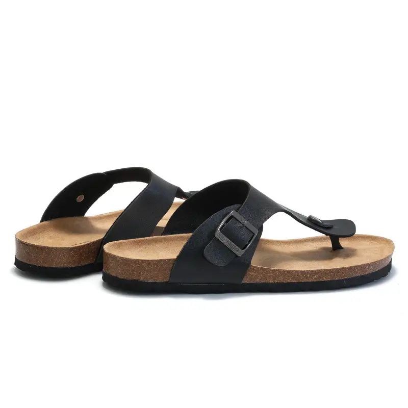 Men Cork Slippers Black Casual Summer Sandals