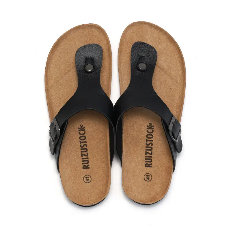 Men Cork Slippers Black Casual Summer Sandals