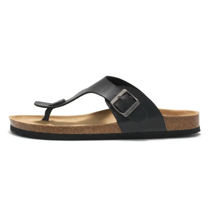 Men Cork Slippers Black Casual Summer Sandals