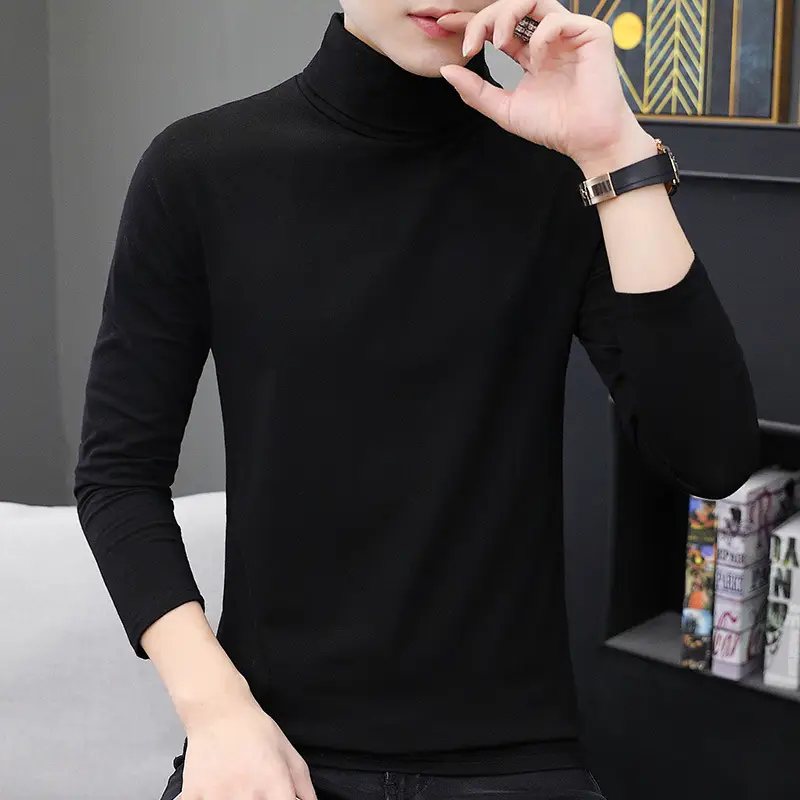 Men's Maroon High Collar Long Sleeve T-Shirt