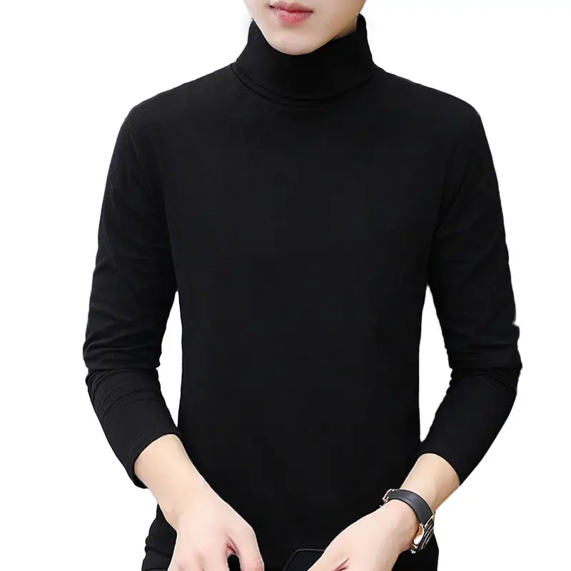 Men's Maroon High Collar Long Sleeve T-Shirt