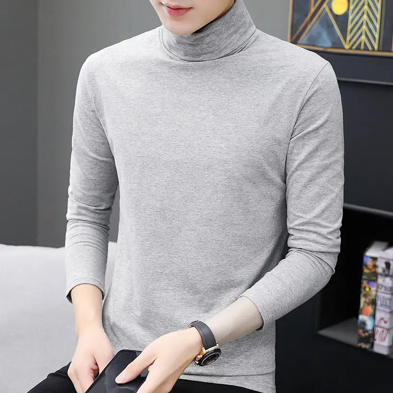 Men's Maroon High Collar Long Sleeve T-Shirt