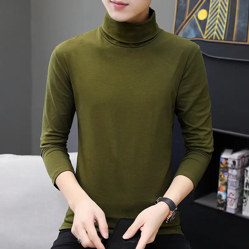 Men's Maroon High Collar Long Sleeve T-Shirt